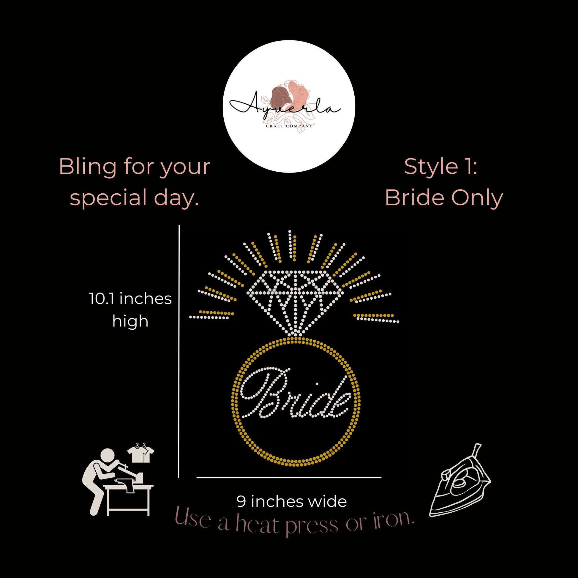 Bride Ring with Sparkle or Date Rhinestone Transfer, Rhinestone Transfer Iron On Bling