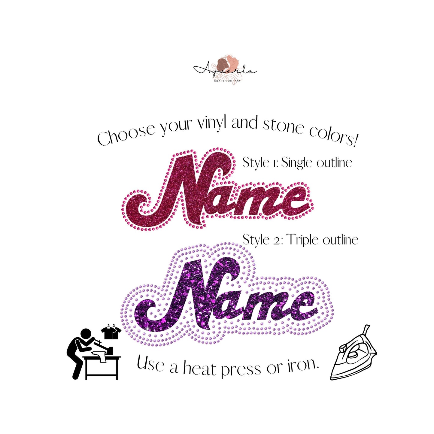 DIY Personalized Vinyl and Hotfix Rhinestone Transfer Decal, Bling Phrase, Your Words, Name Iron On, Create Your Own Rhinestone Apparel
