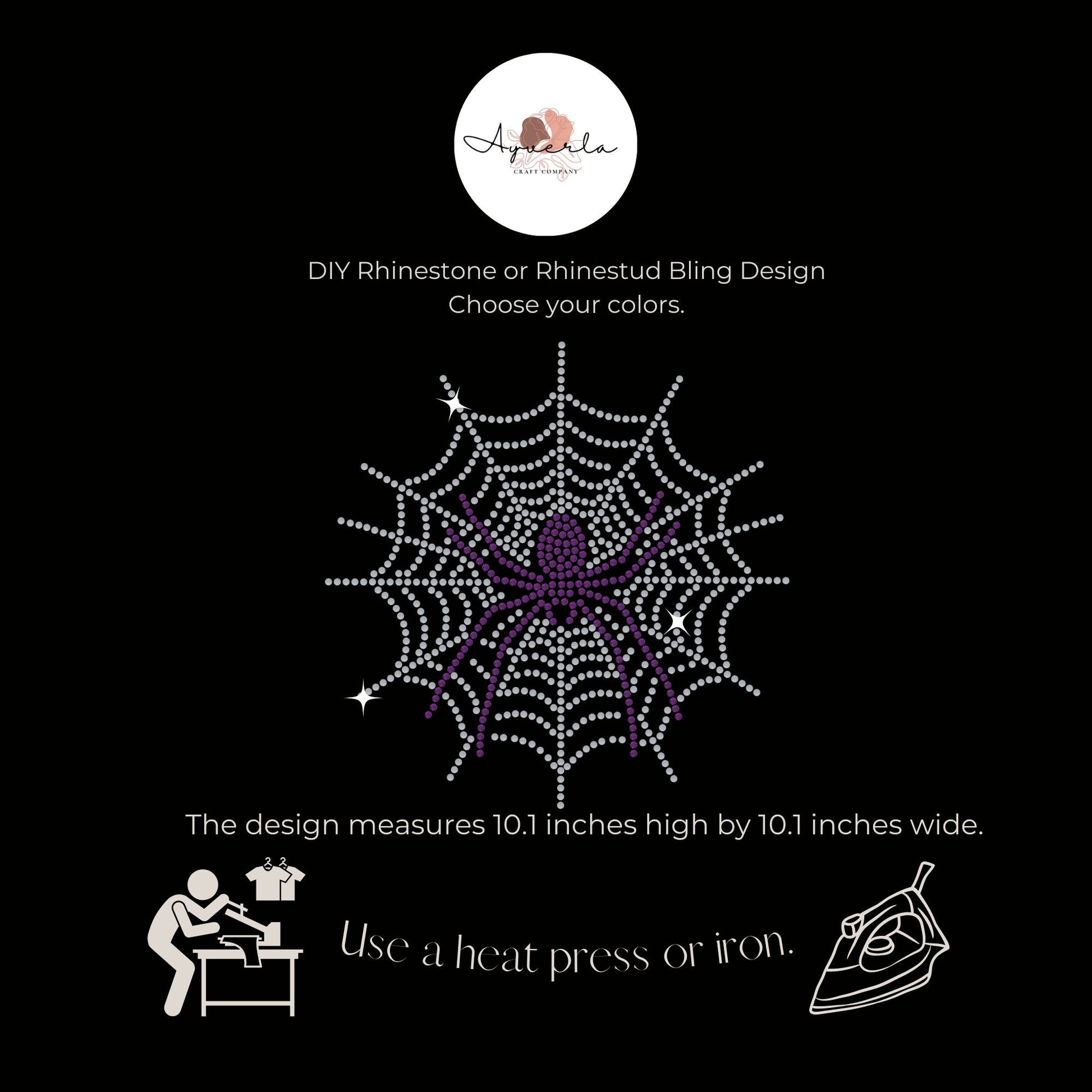 DIY Personalized Custom Hotfix Rhinestone Transfer Decal, Halloween Spider in Web Iron On, Create Your Own Rhinestone Apparel,Halloween Gift