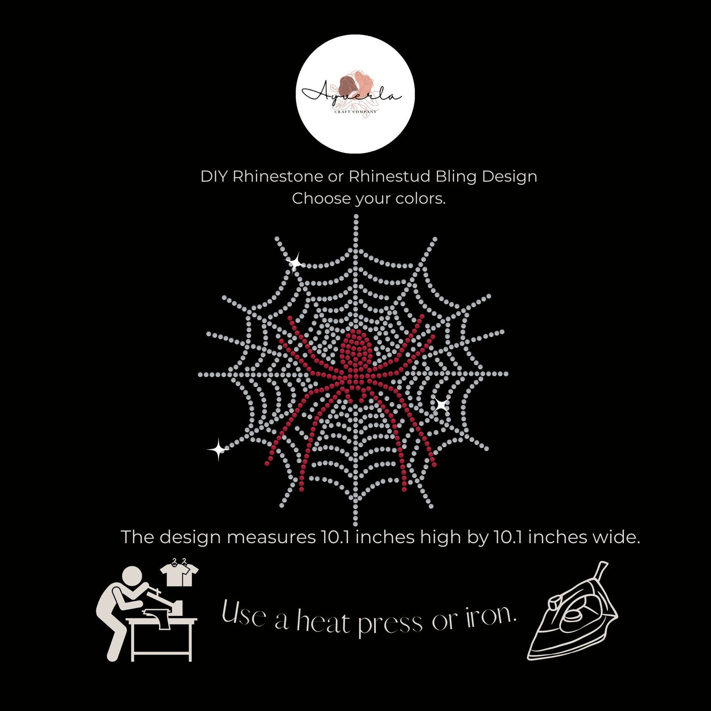 DIY Personalized Custom Hotfix Rhinestone Transfer Decal, Halloween Spider in Web Iron On, Create Your Own Rhinestone Apparel,Halloween Gift