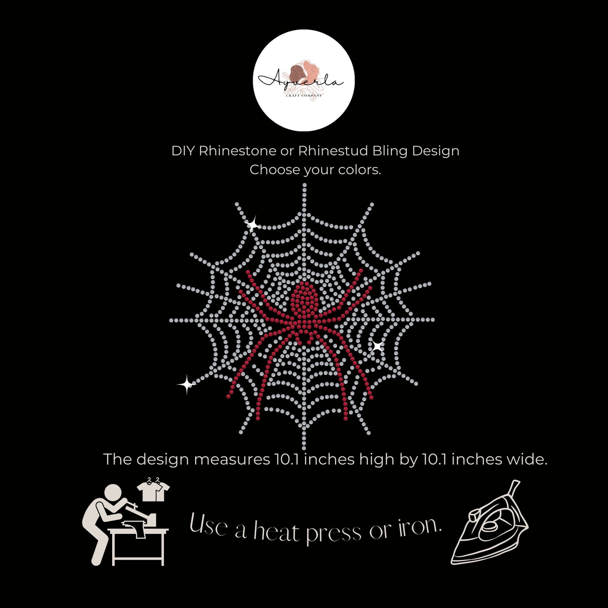 DIY Personalized Custom Hotfix Rhinestone Transfer Decal, Halloween Spider in Web Iron On, Create Your Own Rhinestone Apparel,Halloween Gift