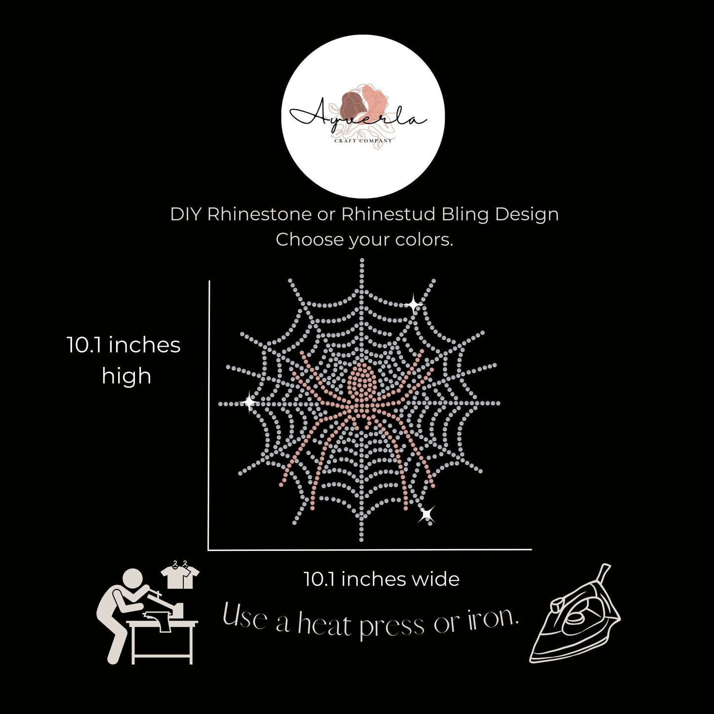 DIY Personalized Custom Hotfix Rhinestone Transfer Decal, Halloween Spider in Web Iron On, Create Your Own Rhinestone Apparel,Halloween Gift