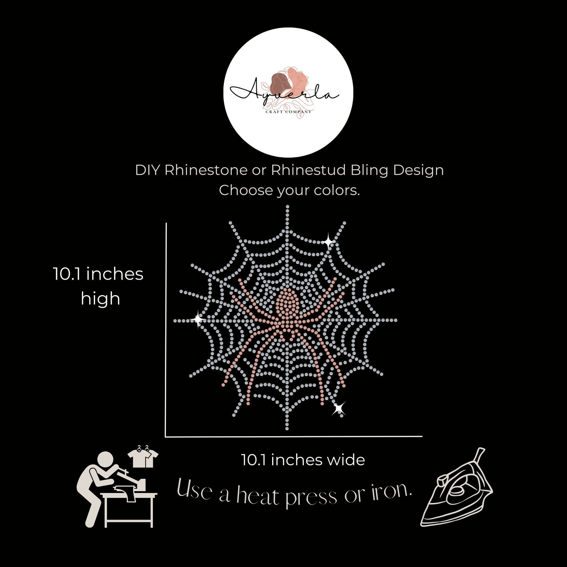 DIY Personalized Custom Hotfix Rhinestone Transfer Decal, Halloween Spider in Web Iron On, Create Your Own Rhinestone Apparel,Halloween Gift