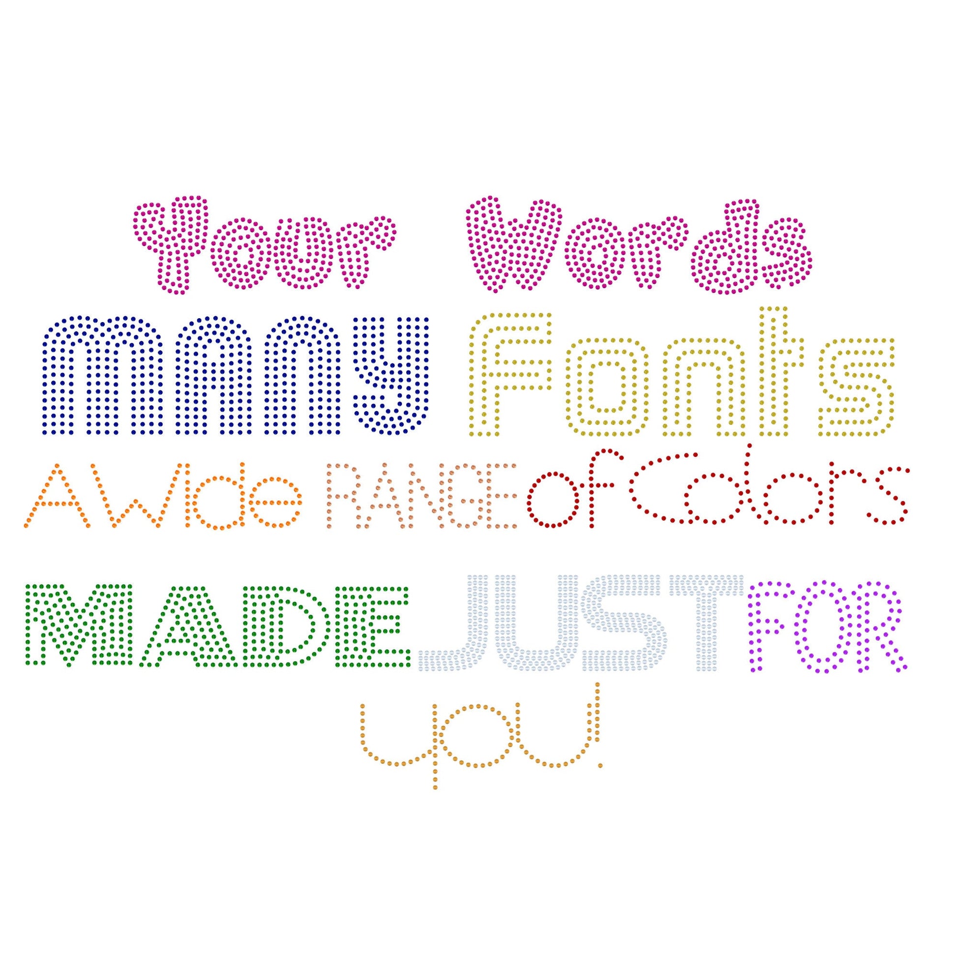 DIY Personalized Custom Hotfix Bling Transfer Decal, Fonts for Bling Phrase, Your Words Iron On, Create Your Own Bling Apparel