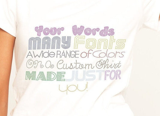 DIY Personalized Custom Hotfix Bling Transfer Decal, Fonts for Bling Phrase, Your Words Iron On, Create Your Own Bling Apparel