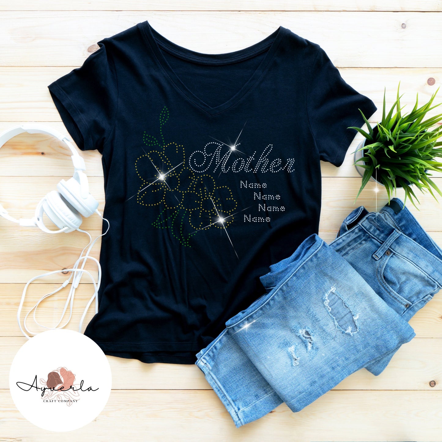 Customized Mother Mom T-Shirt, Mother's Day Gift, Bling Shirt, Gift, T-Shirt, Mom Gift, Mother Name Shirt